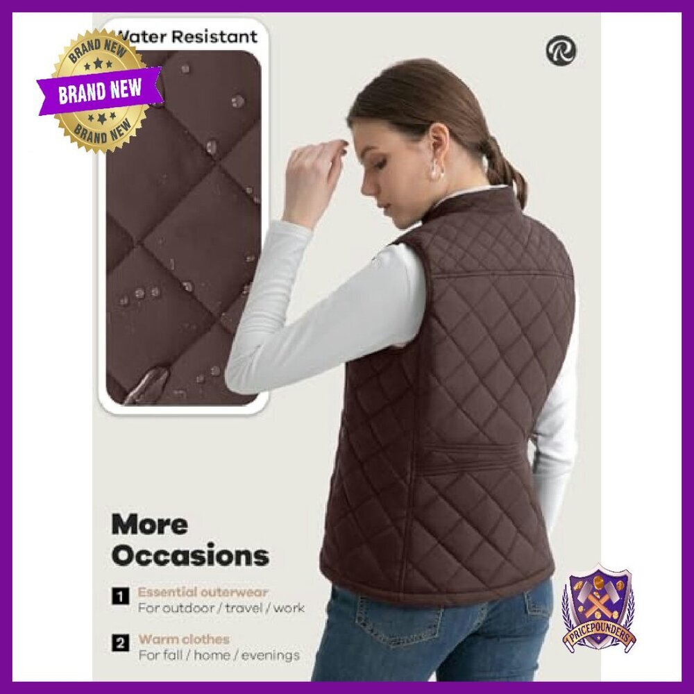 Quilted Puffer Vest Water-Resistant Zip Pockets Lightweight Women's - Picture 3 of 8